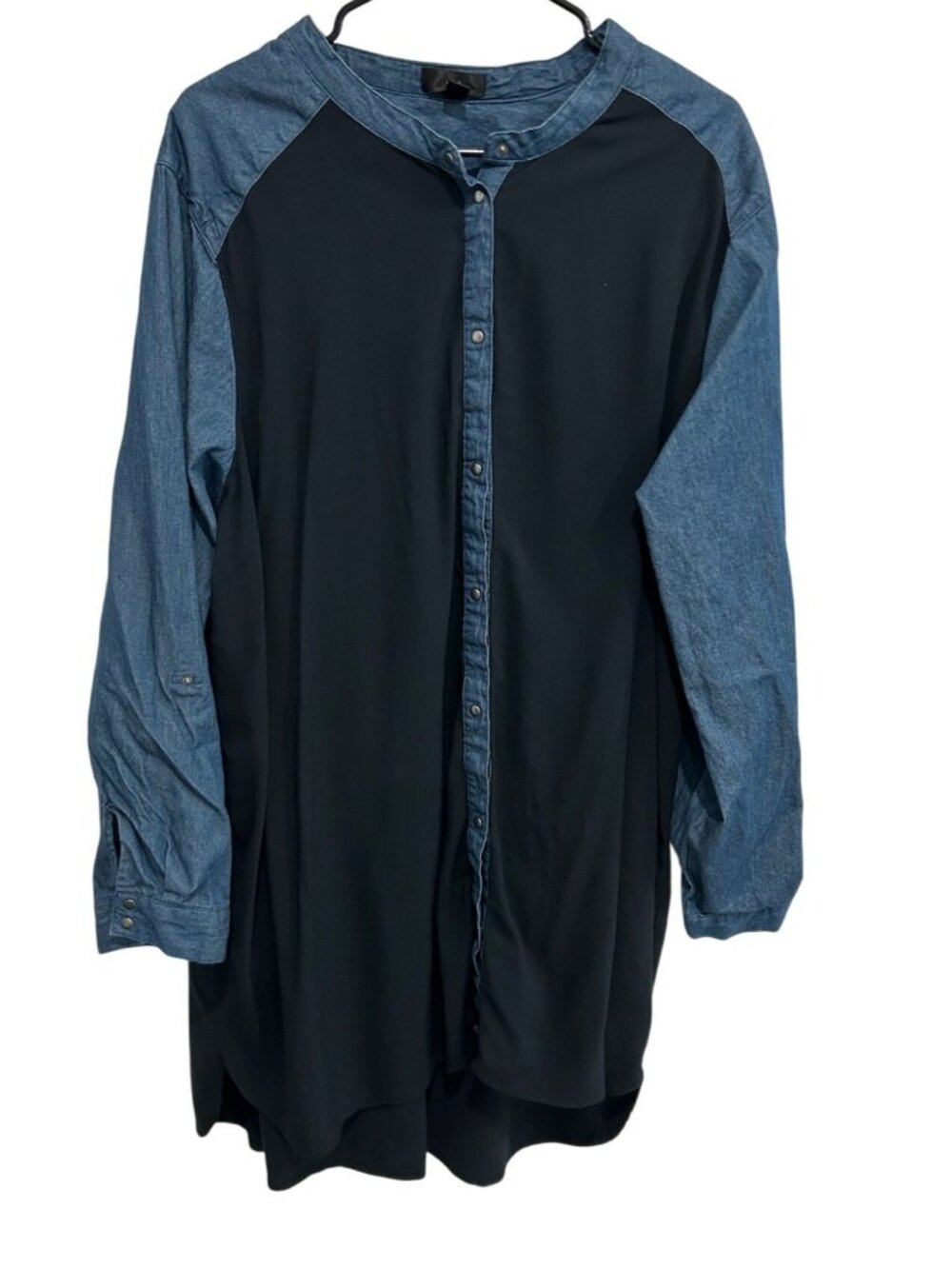 Elios Womens Button Front Tunic Shirt With Denim Sleeves Sz 2X